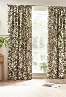 Pomegranate Pencil Pleat, Green - Ready Made Curtains